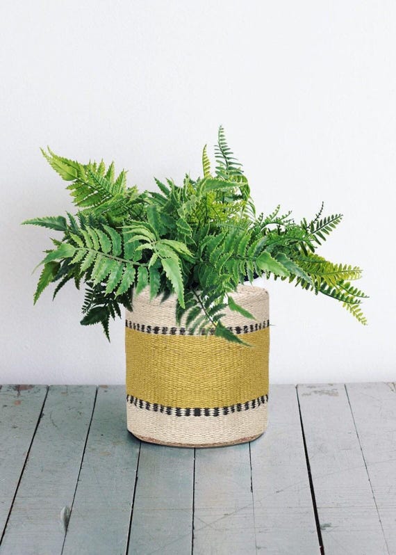 Handmade Jute Kilim Pot Planter, 12x12 Inch Colorful Modern Farmhouse Living Room Basket Cover, Boho Nursery Garden Waterproof Planter Cover