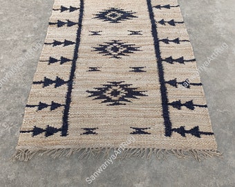 Hand Knotted Jute Runner Rug | Grey Hemp, Custom Size