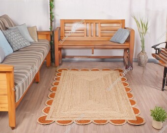 Scalloped Jute Runner Rug | Hand Braided, Modern Boho Decor