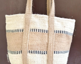 Handmade Jute Tote Bag: Boho Market Shopping Bag