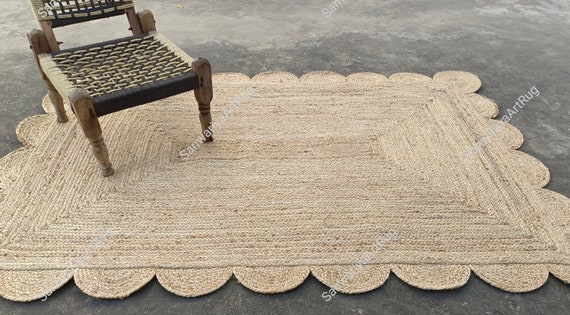 Handmade Scalloped Jute Rug | Boho Decor, Natural Fiber