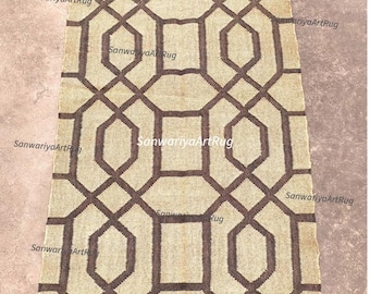 Kilimowy chodnik | Ręcznie tkany dywan z wełny i juty | Ręcznie robiony dywan Kilim Dhurrie | Motywy orientalne, tradycyjne, indyjskie, geometryczne, tureckie