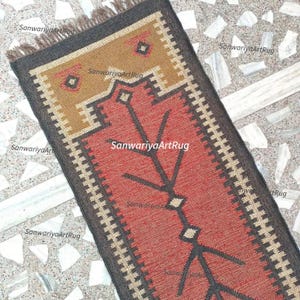 Handmade Wool Jute Runner Rug: Multicolor Geometric Shape Navajo Bohemian Large Area Hallway Rug, Laundry Indoor Entryway Runner