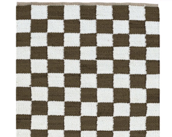 Handwoven Hemp Jute Runner Rug | Beige and White Checkered Design