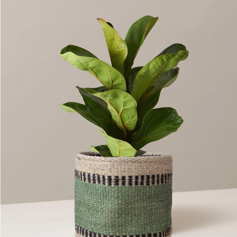 Handmade Jute Kilim Pot Planter, 12x12 Inch Colorful Modern Farmhouse Living Room Basket Cover, Boho Nursery Garden Waterproof Planter Cover