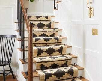 4x12 Ft Custom Hemp Jute Runner, Handwoven Black Beige Moroccan Design Stairway Traditional Large Area Nursery Kitchen Modern Home Decor Rug