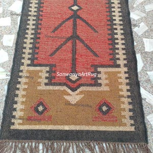 Alfombra de yute de lana hecha a mano: Alfombra grande de pasillo estilo bohemio navajo con forma geométrica multicolor, alfombra para lavandería o entrada interior. imagen 4