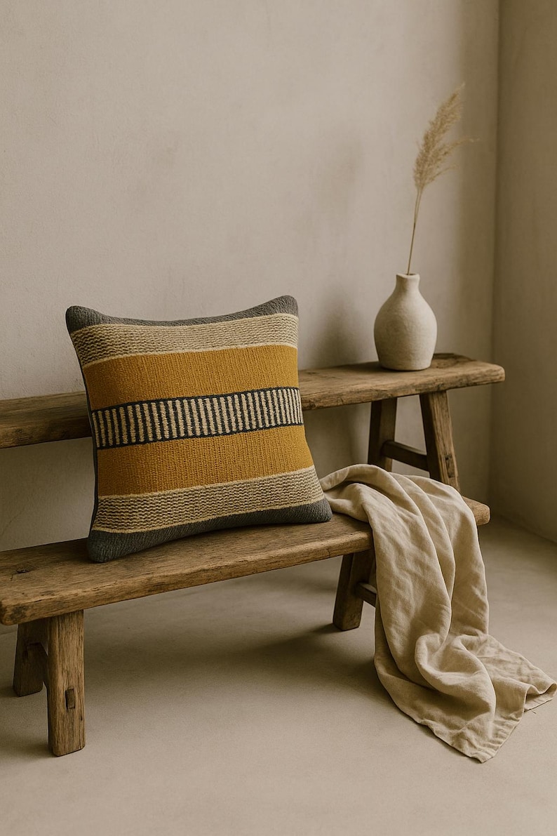 Handmade Wool Jute Kilim Pillow Cover, Turkish Oushak Moroccan 18x18 Inch Throw Pillowcase, Bohemain Home Bedroom Sofa Decor Cushion Cover