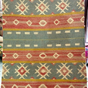 Turkish Indian Multi Kilim Runner Rug | Handwoven Wool Jute Rug |Handmade Kilim Dhurrie Rug|Motifs Oriental Traditional Indian Geometric Rug
