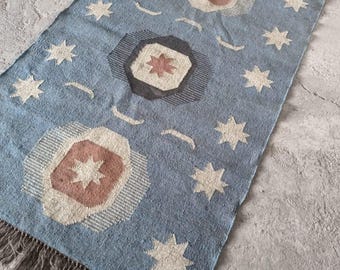 Handwoven Wool Jute Kilim Rug, 8x9 Custom Area Traditional Colorful Bohemian Style Flatweave Modern Living Room Decor Hallway Dhurrie Rug