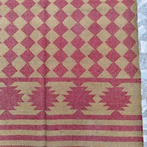 Handmade Wool Jute Kilim Rug, Red & Brown Rectangle Bohemian Large Area Turkish Oushak Traditional Home Decor Indoor Entryway Office Rug
