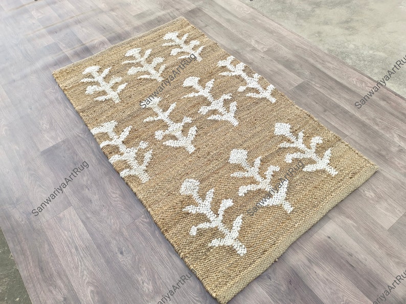 Handmade Wool Jute Kilim Runner Rug, Natural Hemp Jute 4x12 Ft Custom Stairway Large Area Bohemian Turkish Beige Modern Home Decor Runner