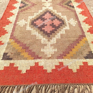 Handwoven Kilim Rug | Colorful Wool and Jute Rug | Kilim Dhurrie Rug | Traditional Indian Kilim Carpet | Stairs Rug For Home |Large Area Rug