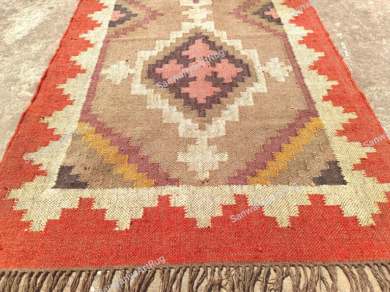 Handwoven Kilim Rug | Colorful Wool and Jute Rug | Kilim Dhurrie Rug | Traditional Indian Kilim Carpet | Stairs Rug For Home |Large Area Rug