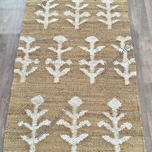 Handmade Wool Jute Kilim Runner Rug, Natural Hemp Jute 4x12 Ft Custom Stairway Large Area Bohemian Turkish Beige Modern Home Decor Runner