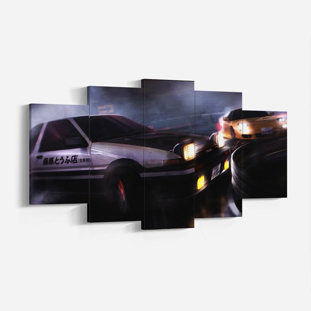 Initial D AE86 Touge Drift Canvas Poster, Takumi Vs Keisuke Takahashi