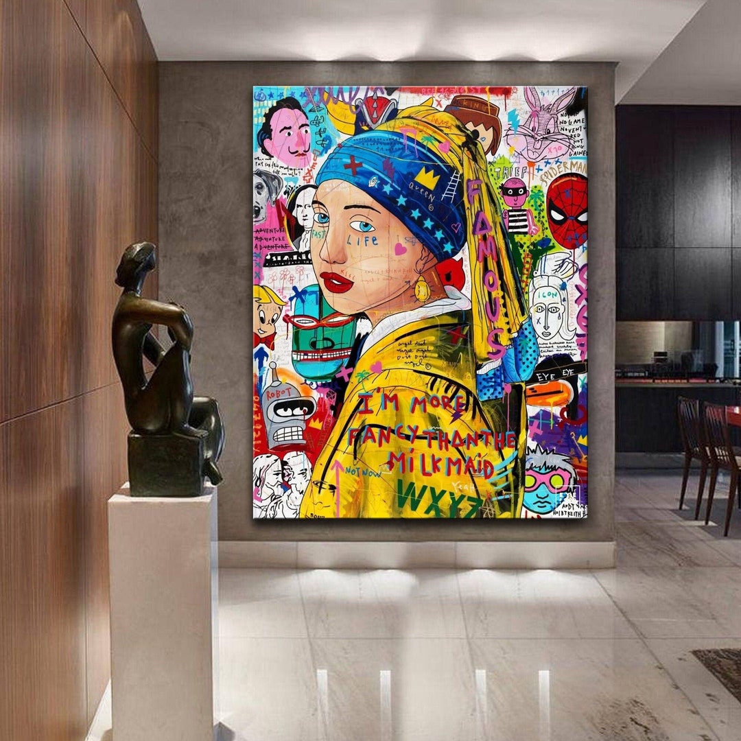 Banksy Girl With a Pearl Earring Graffiti Pop Art Canvas Etsy