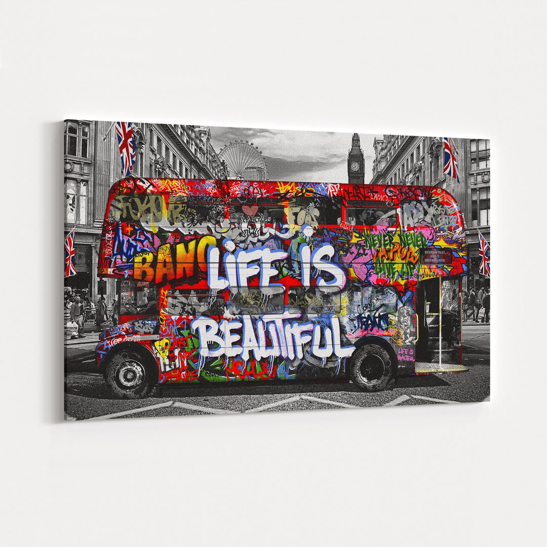 Banksy Style Iconic London Red Bus Canvas Pop Art Print Etsy