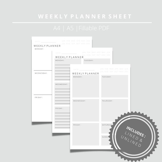 Printable Weekly Planner Sheet 1 Productivity Template - Etsy