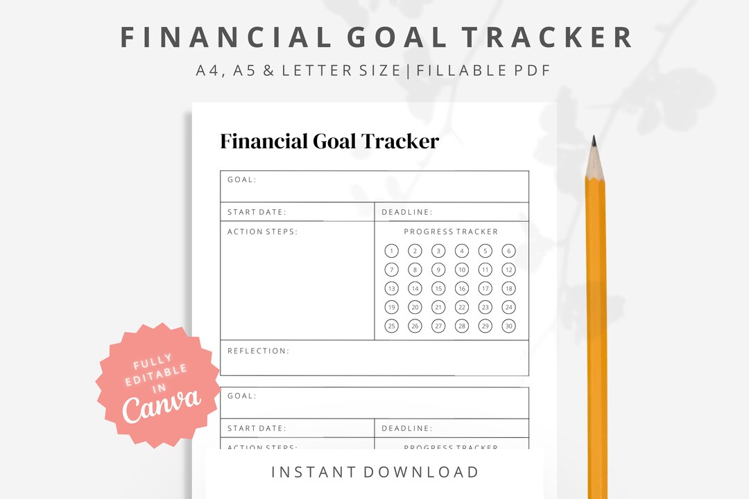 Printable Financial Goal Tracker Template Goal Planner Goal - Etsy