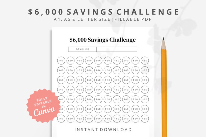 6K Saving Challenge Template Printable Savings Challenge 100 - Etsy