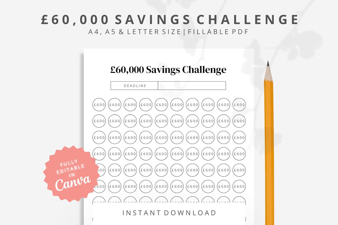 60K Saving Challenge Printable Savings Challenge Savings - Etsy