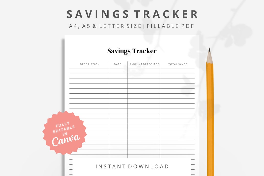 Savings Tracker Template, Printable Savings Planner, Savings Goal ...