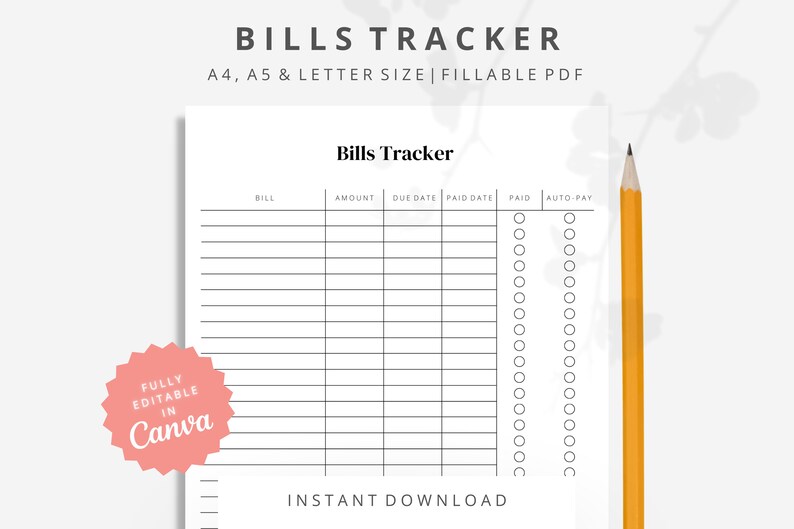 Bill Tracker Printable Planner, Bills Payment Planner, Bill Organizer, Monthly Bills Planner ...
