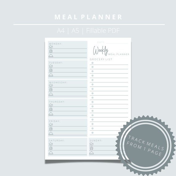 Printable Weekly Meal Planner Sheet Food Diary Tracker - Etsy