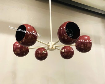 Handmade Brass Sputnik Chandelier, 6-Orb Modern Ceiling Light