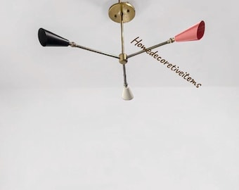 Lámpara de techo tipo Sputnik multicolor con 3 brazos de latón