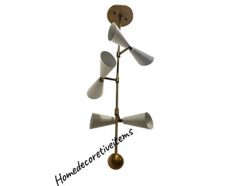 Mid Century Brass Cone Pendant Light - White Accent - Kitchen & Bath