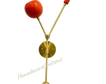Brushed Brass Wall Sconce: Mid-Century Modern Dual Orange Shades