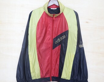 Vintage 90s ADIDAS Big Logo Embroidered Multi Color Block Bomber Windbreaker Jacket