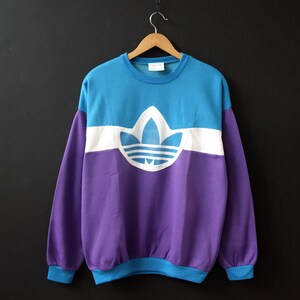 Vintage 90s ADIDAS Big Logo Multi Color Block Crewneck Sweatshirt Pullover Jumper Size Would Fit M-L image 1