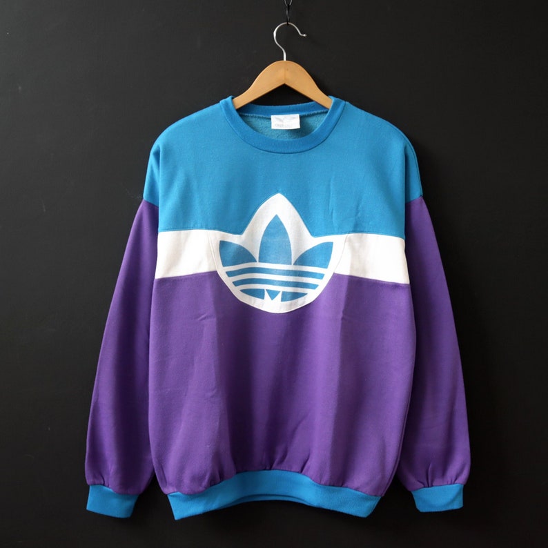 Vintage 90s ADIDAS Big Logo Multi Color Block Crewneck Sweatshirt Pullover Jumper Size Would Fit M-L image 1