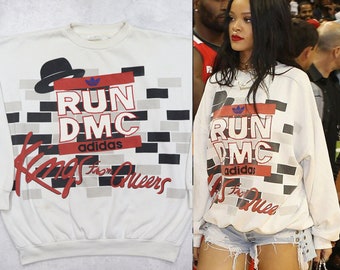 RARE ITEM! Vintage 80s 90s ADIDAS Run Dmc Rihanna Outfit Kings From Queens Big Logo Sweater Sweatshirt Pullover Jumper
