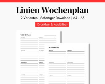 Lined weekly planner to print and fill out | Weekly planner PDF A4 and A5 | Minimalist, digital planner, calendar, to-do list