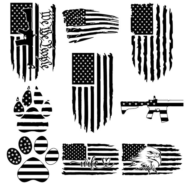 Collection of over 100 US Flag, 2nd Amendment, Punisher, Flag-Themed cut files - SVG, PDF