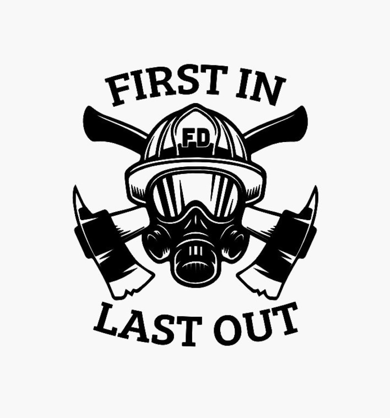 Fire department first in last out fire helmet and axes svg eps png