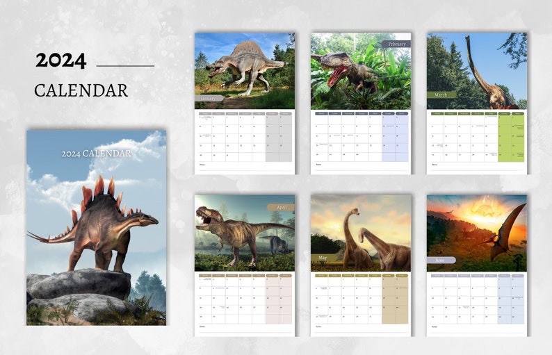Dinosaur Calendar 2024 Monthly Wall Calendar A4 Size Etsy