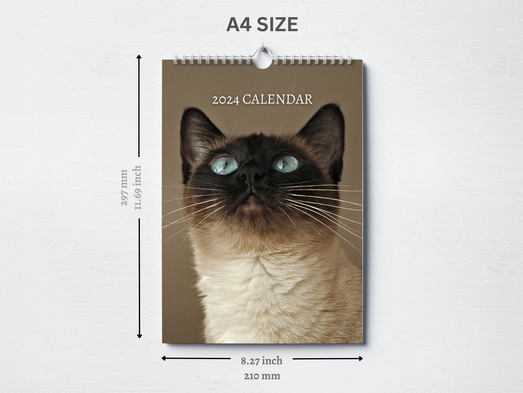 Siamese Cat Calendar 2024 Monthly Wall Calendar A4 Etsy