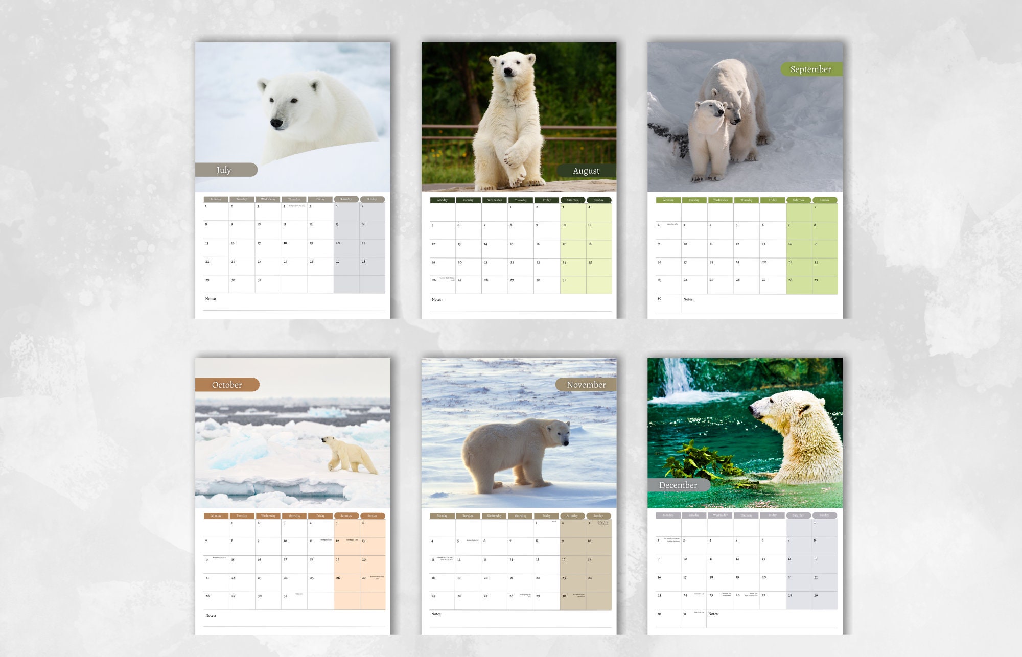 Polar Bear Calendar 2024 Monthly Wall Calendar A4 Hanging Etsy Canada