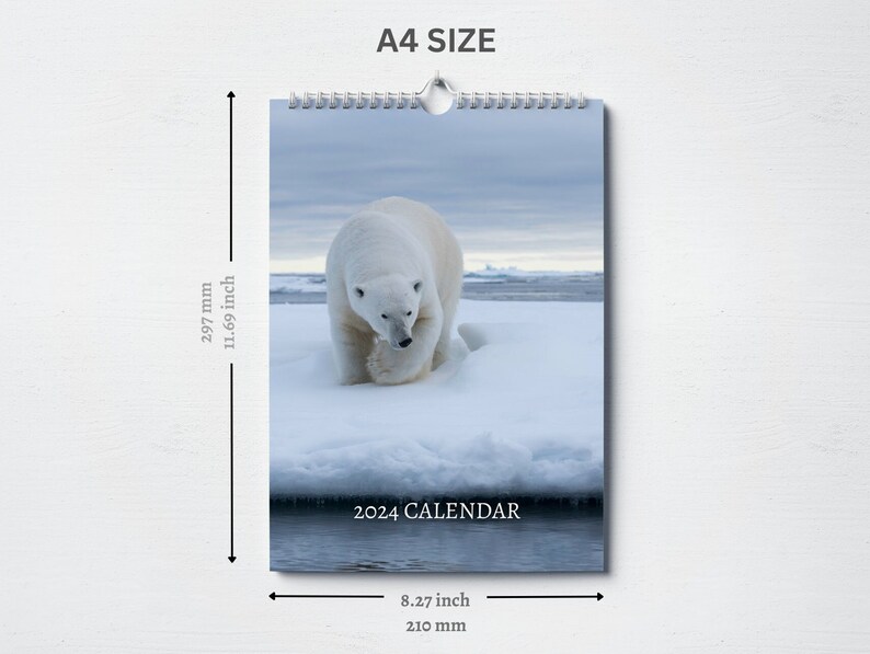 Polar Bear Calendar 2024 Monthly Wall Calendar A4 Hanging Etsy 日本