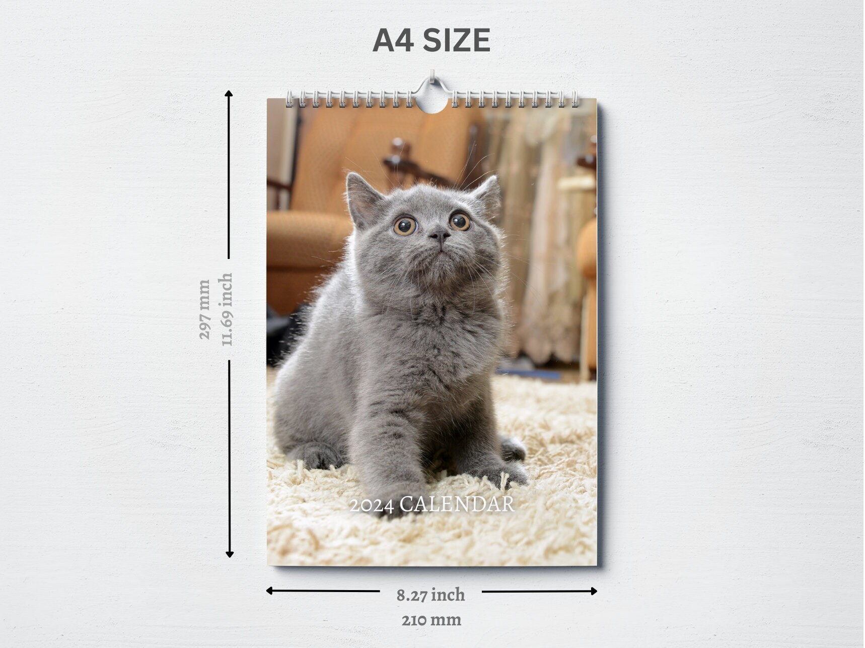 Russian Blue Cat Calendar 2024 Monthly Wall Calendar A4 Etsy