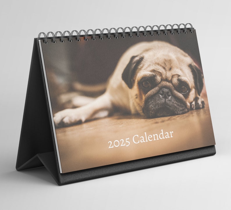 Pug Desk Calendar 20252026 Standing Flip Desktop Calendar With Thick