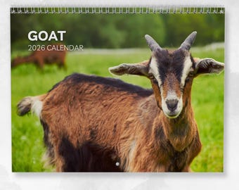 Ziegen-Kalender 2026: Wandkalender, Monatsübersicht, mit Notizen, kann bis zum A3-Format geöffnet werden, enthält wichtige Termine & Feiertage
