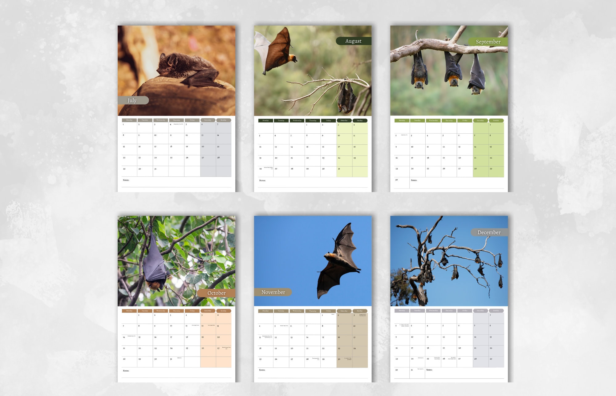 Bat Calendar 2024 Monthly Wall Calendar, A4 Size Hanging Calendar