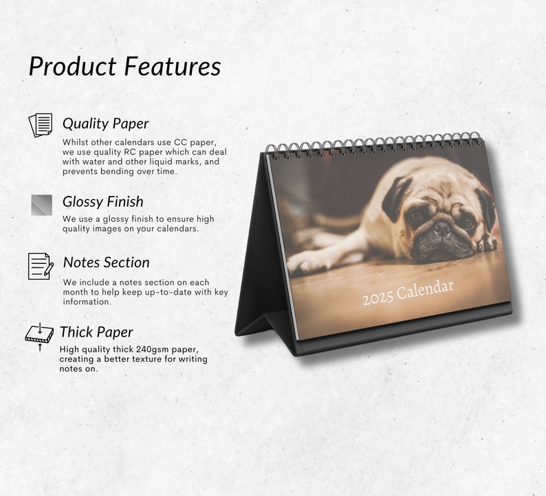 Pug Desk Calendar 20252026 Standing Flip Desktop Calendar With Thick