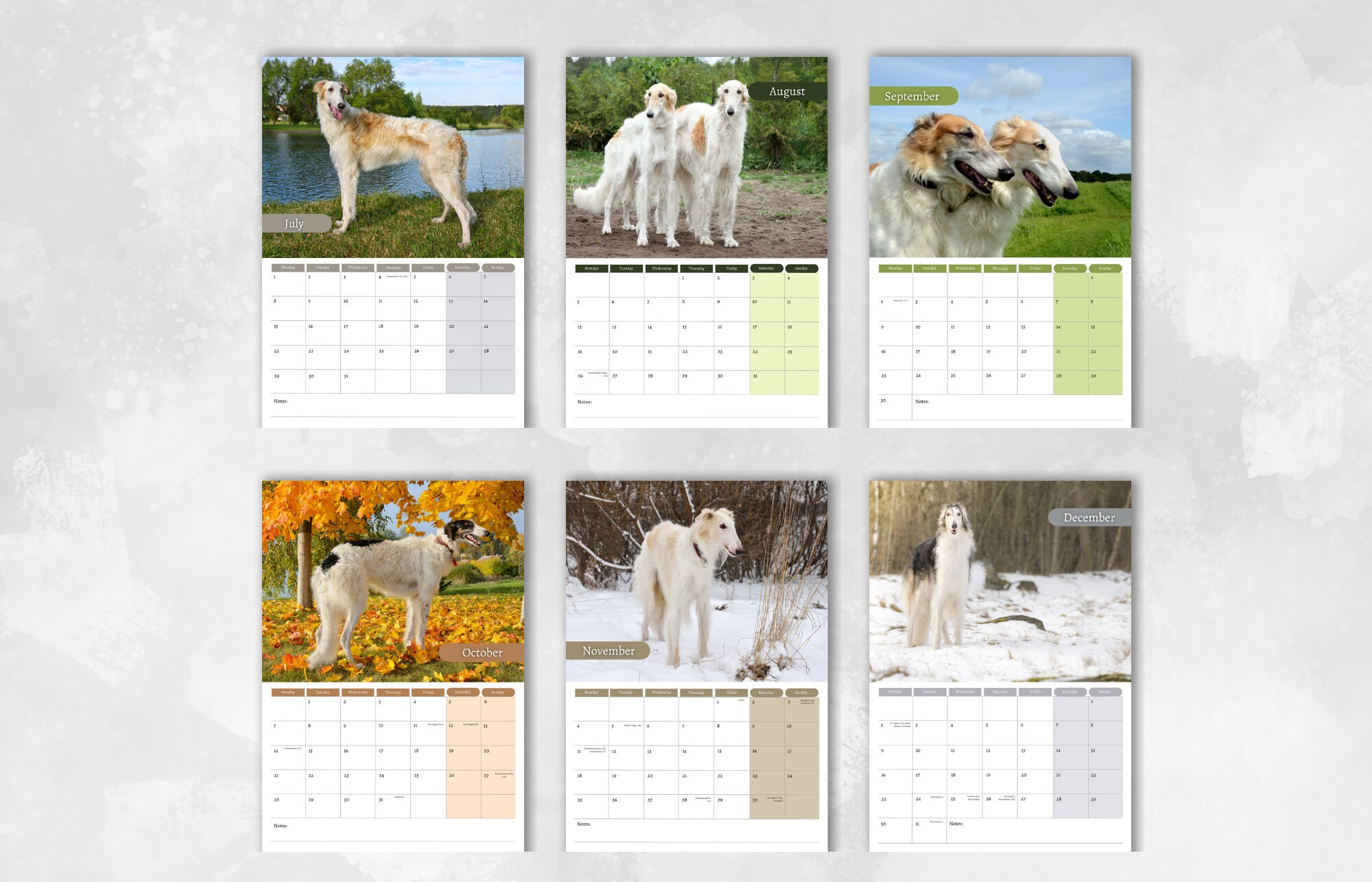 Borzoi Calendar 2025 Monthly Wall Calendar, A4 Size Hanging Calendar